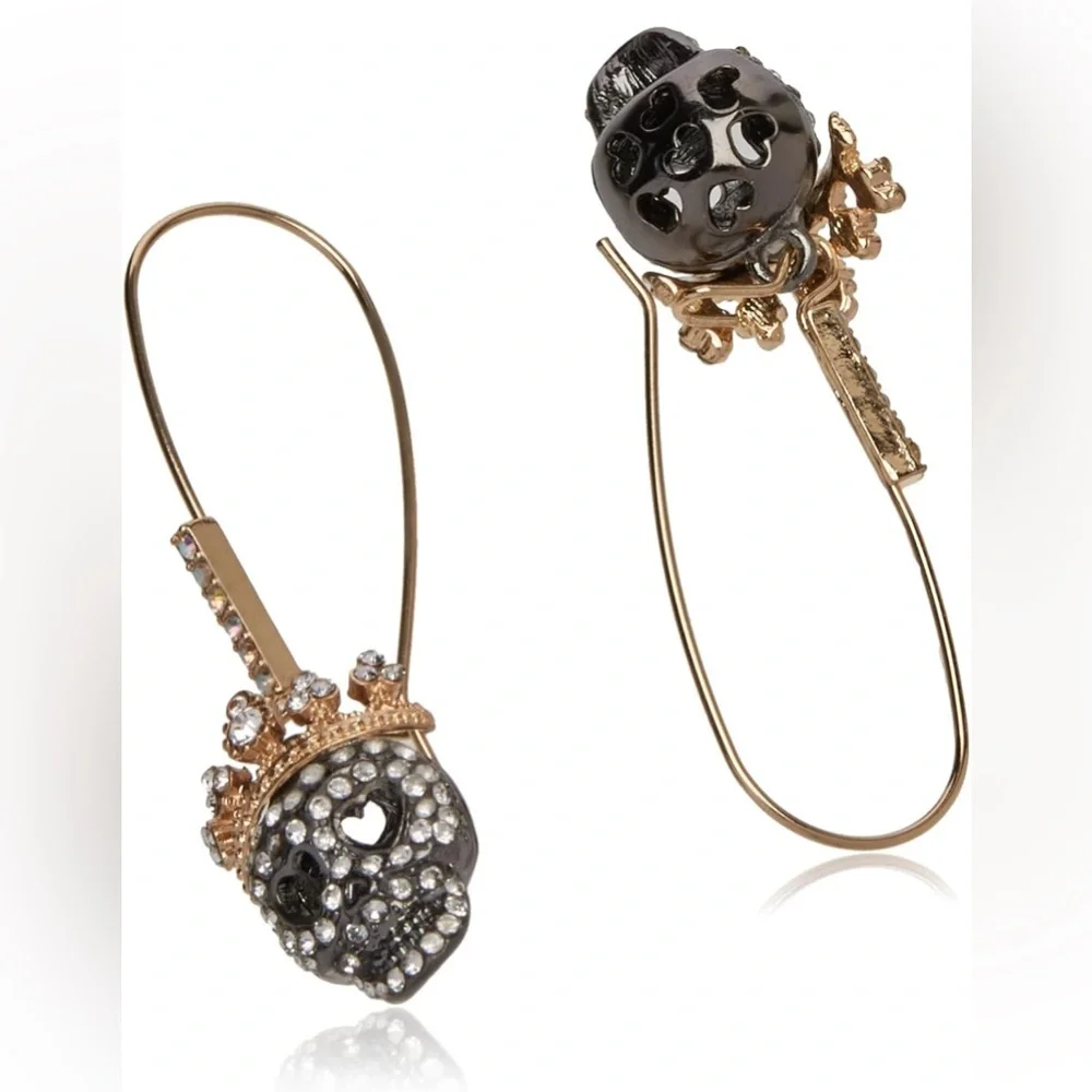 Betsey Johnson Gold and Black Pave Skull Earrings - Picture 8 of 8